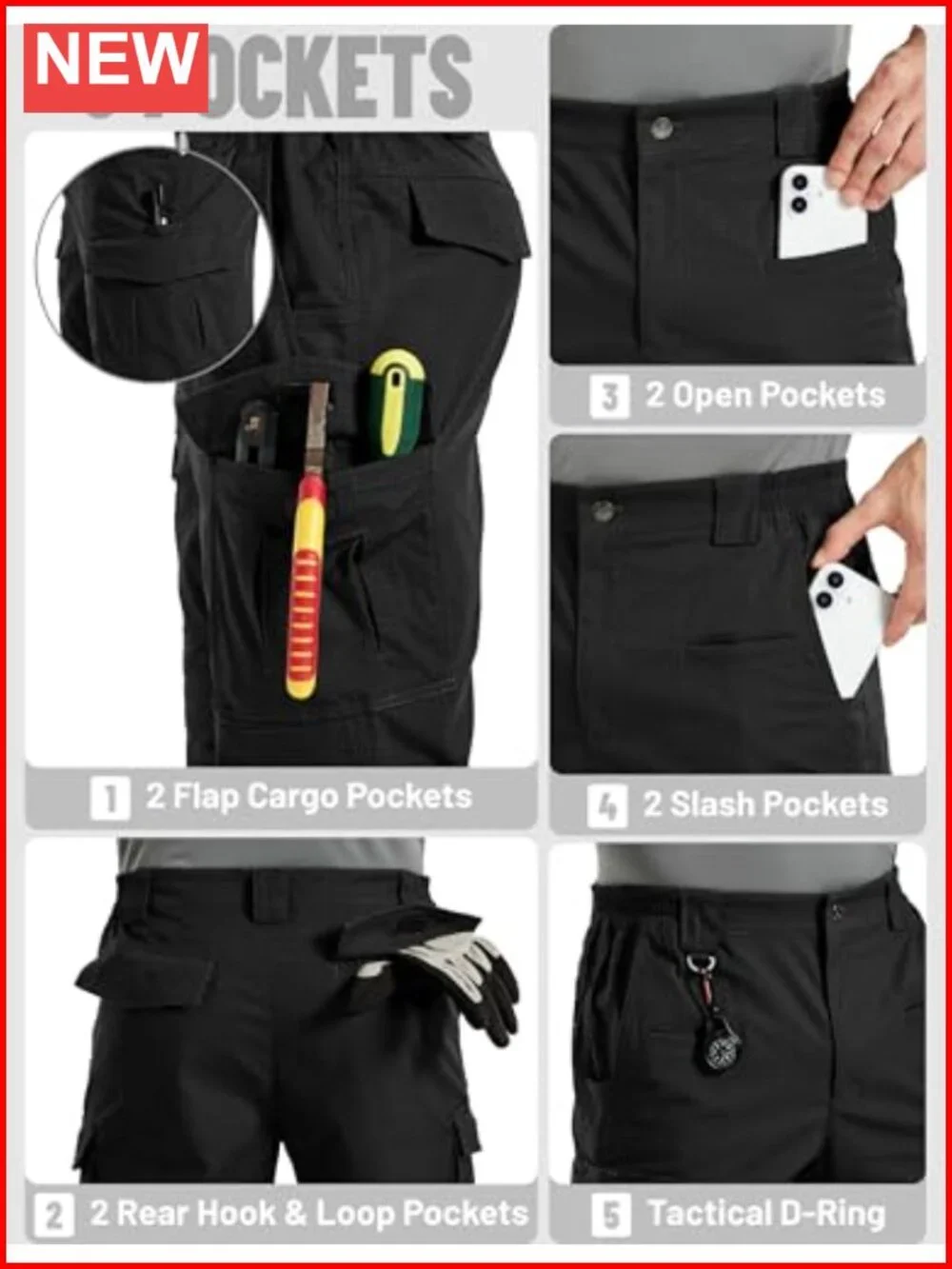 Men's Tactical Cargo Pants Waterproof Work Hiking Lightweight Ripstop 8 Pockets